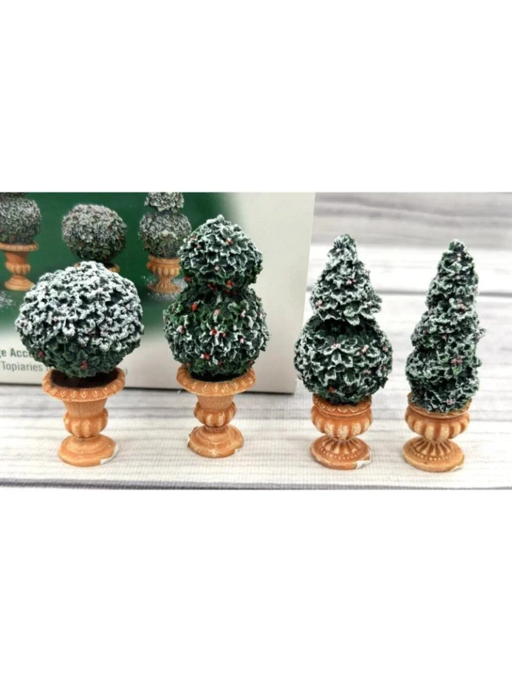 Dept 56 Ceramic Holly Topiaries Bush Plants Christmas Village Accessory 52899